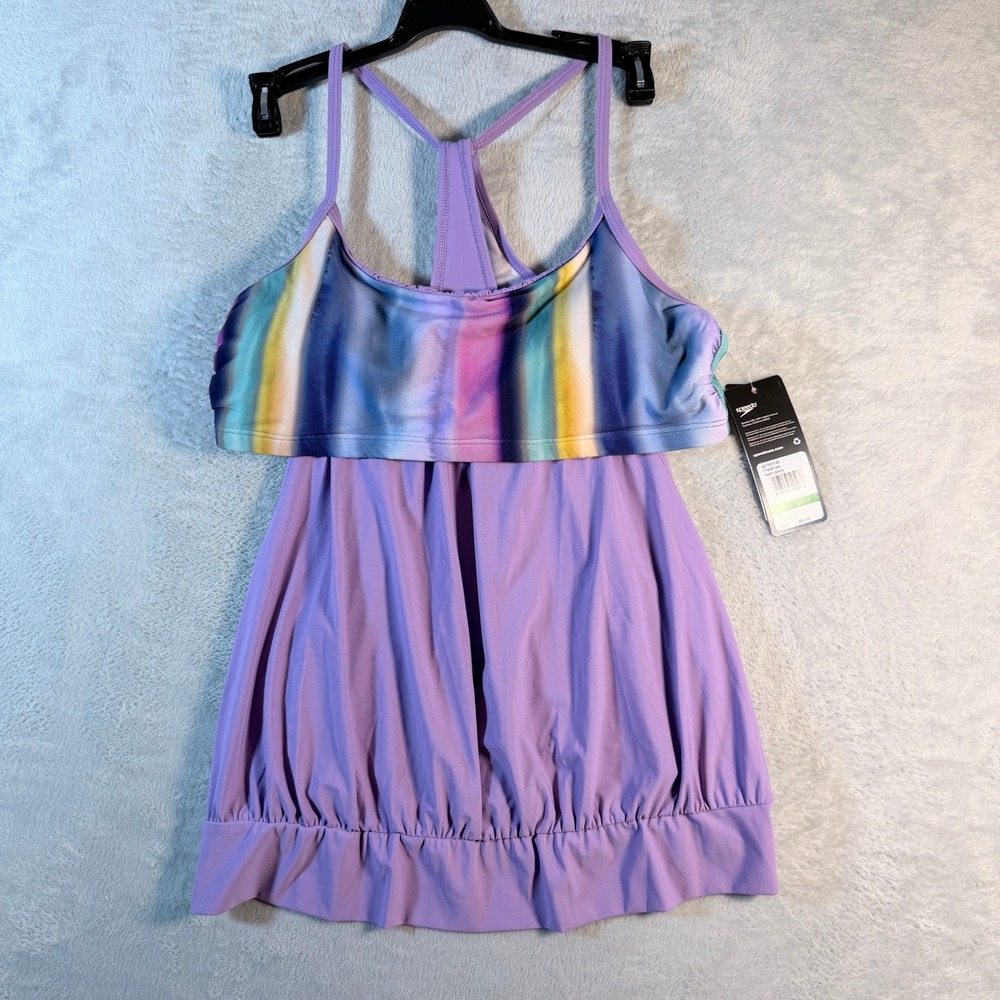 Speedo Women's Fairy Wren Blouson Tankini Swim Top Lilac Purple Size L NWT